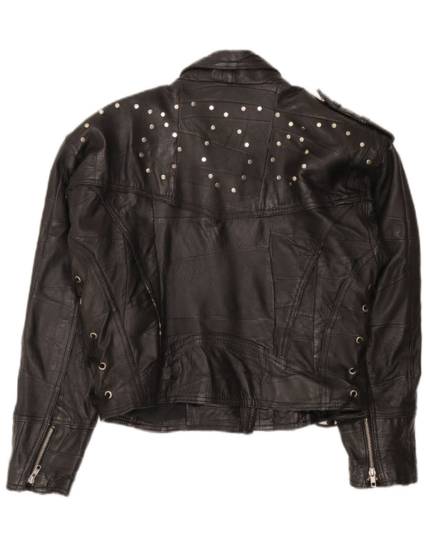 Jaqueta de couro de motociclista vintage feminina IT 42 couro preto médio