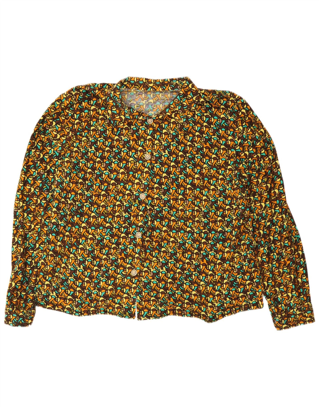 Camicia vintage da donna UK 16 grande geometrica multicolore