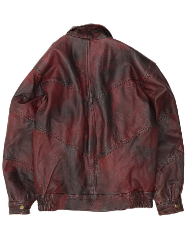 Giacca in pelle vintage da uomo UK 42 XL Borgogna Tie Dye