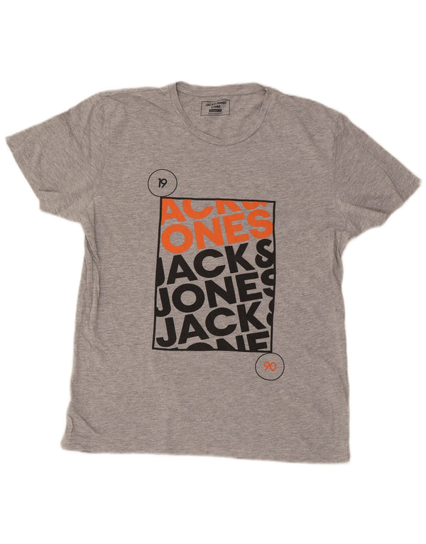 Jack & Jones Herre Regular Fit Grafisk T-Shirt Top XL Grå Flecked Bomuld