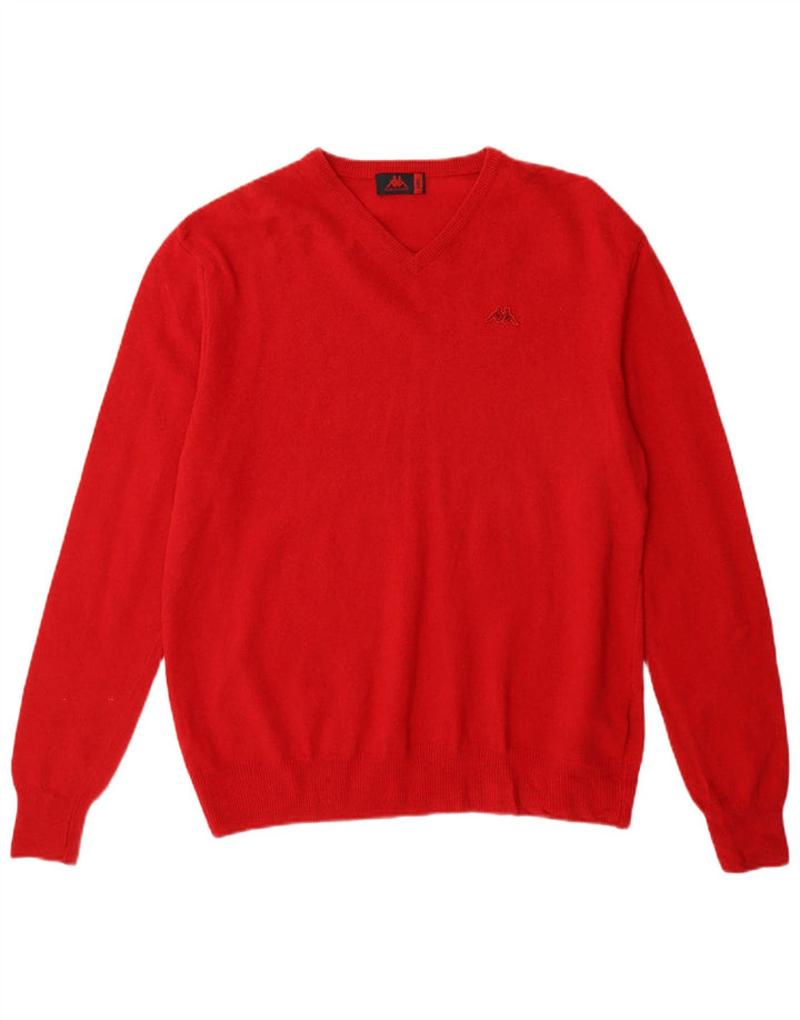 Kappa Mens V-Neck Jumper Sweater Large Red Lambswool