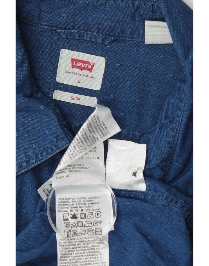 LEVI'S Mens Slim Shirt Large Navy Blue Cotton