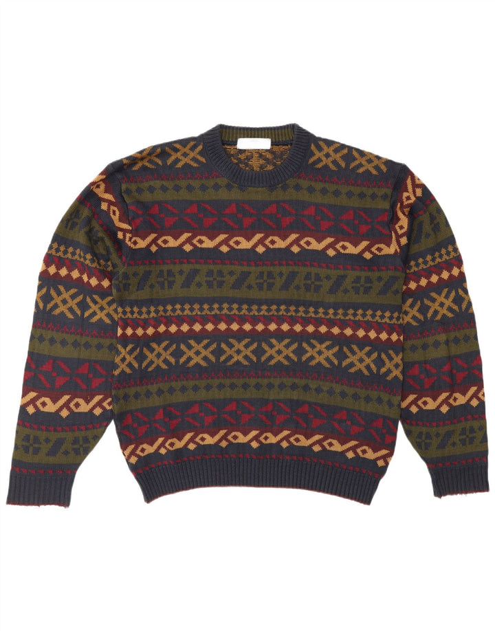 Maglione maglione girocollo da uomo Marks & Spencer grande motivo geometrico multicolore