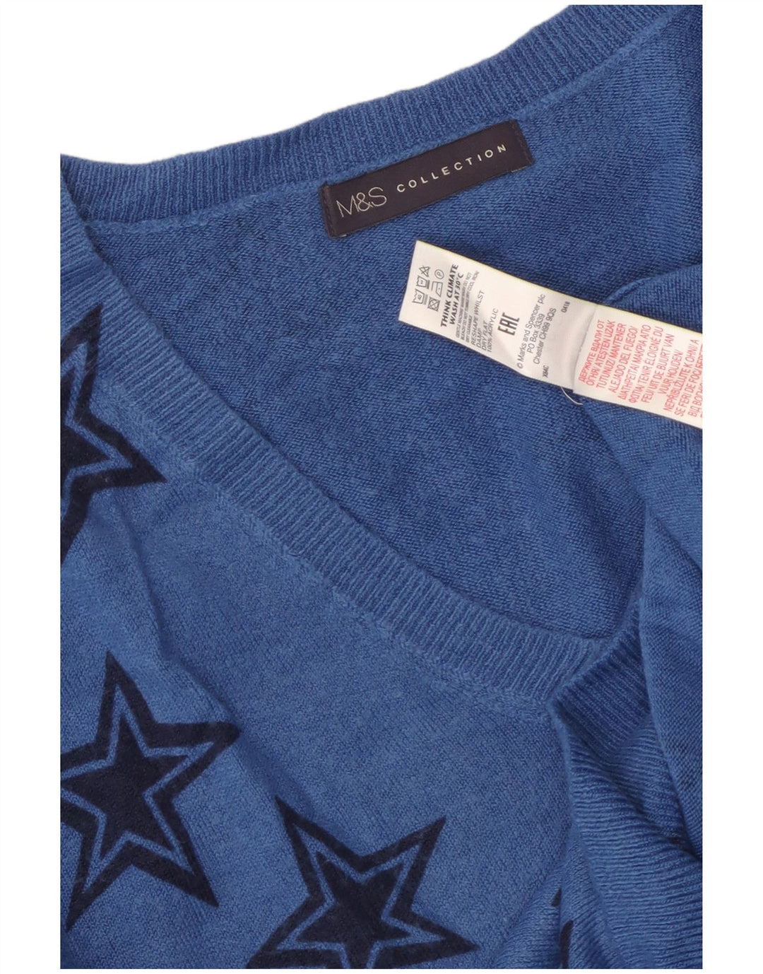 MARKS & SPENCER Dame V-hals sweater UK 10 Small Blue