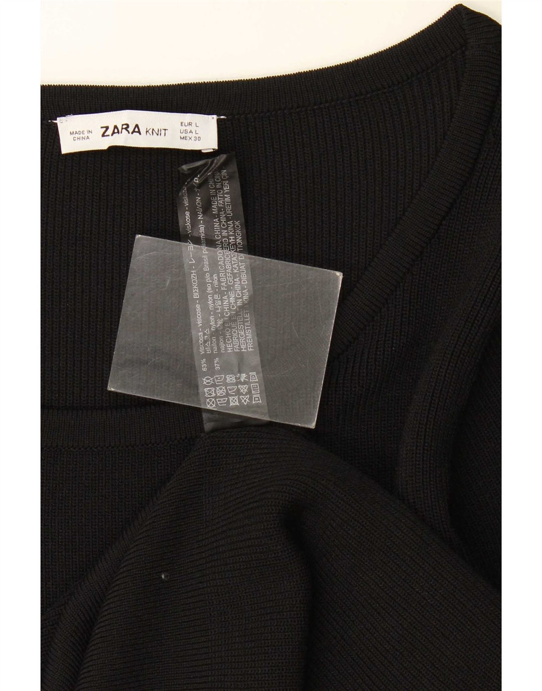 Zara Womens Top Long Sleeve UK 14 Large Black Viscose