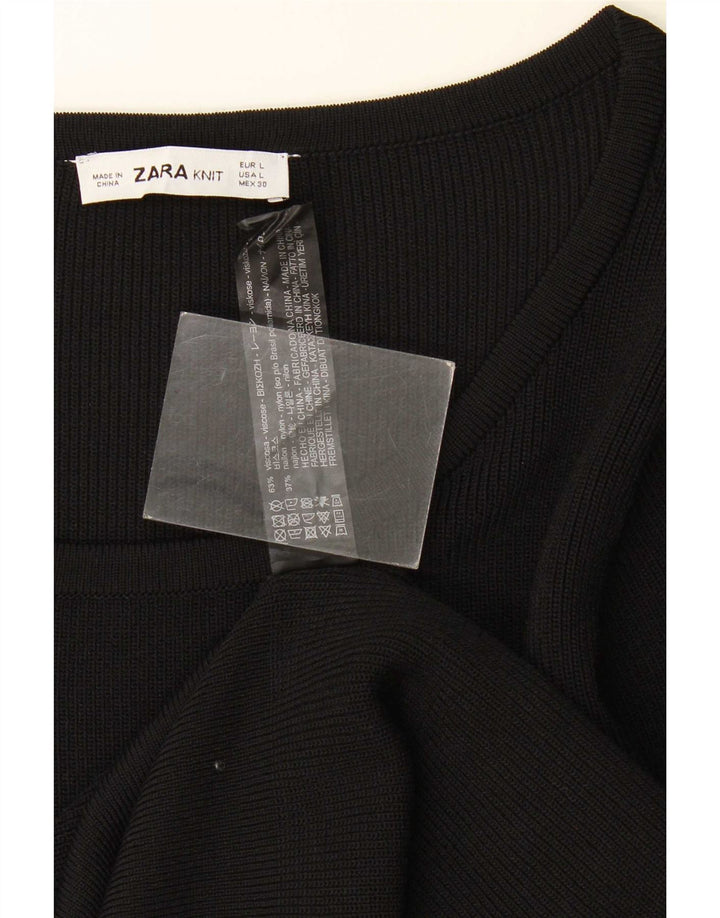 Zara Womens Top Long Sleeve UK 14 Large Black Viscose