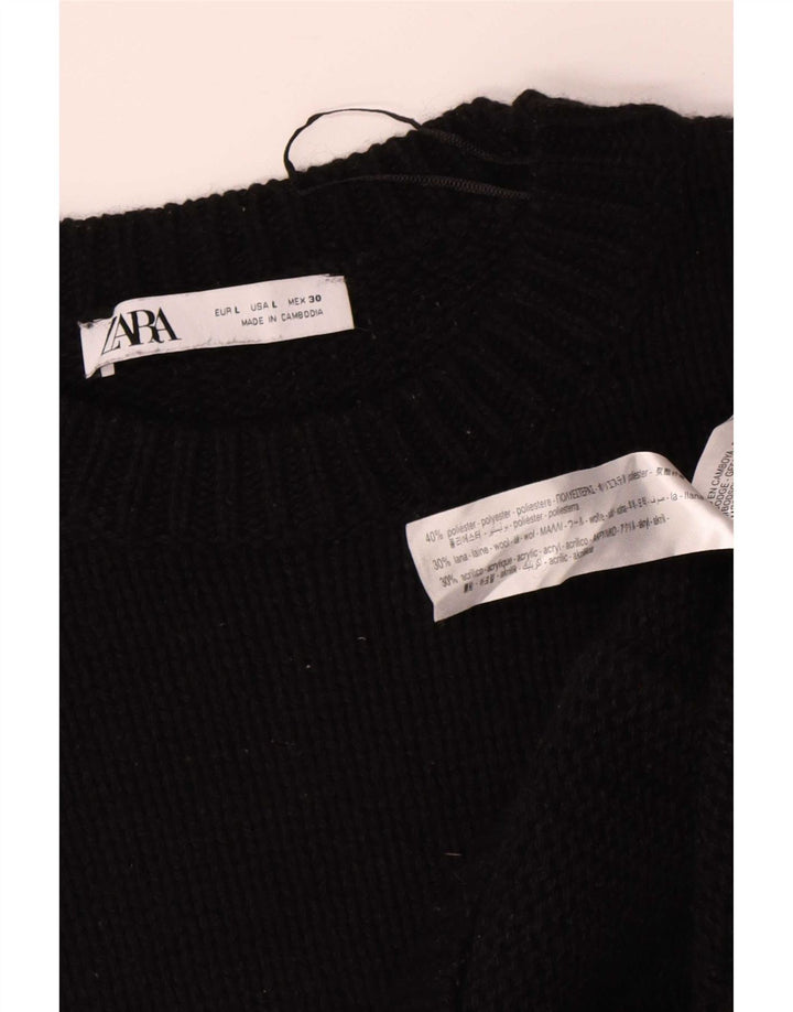 Zara Pull surdimensionné à col rond pour femme UK 16 Large Noir Polyester