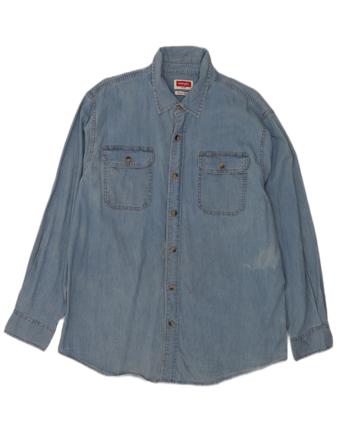 Wrangler Mens Regular Fit Denim Shirt Large Blue Cotton