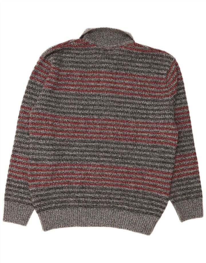 Barisal Mens Polo Neck Jumper Sweater Medium Grey Striped Polyacrylic