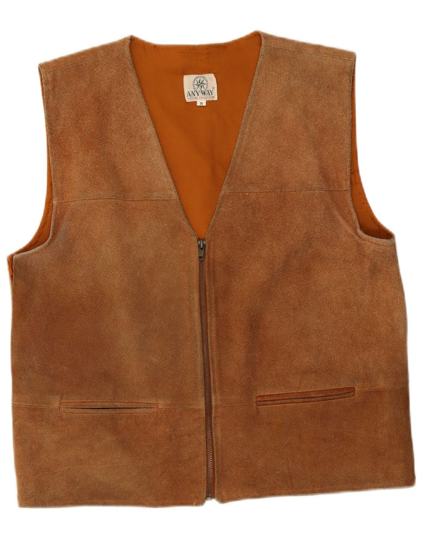 Any Way Mens Suede Waistcoat Small Brown Leather