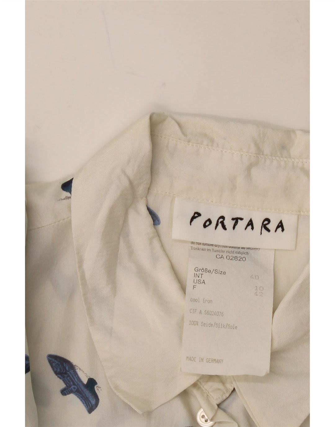 PORTARA Womens Oversized Abstract Pattern Shirt Blouse EU 40 Medium White