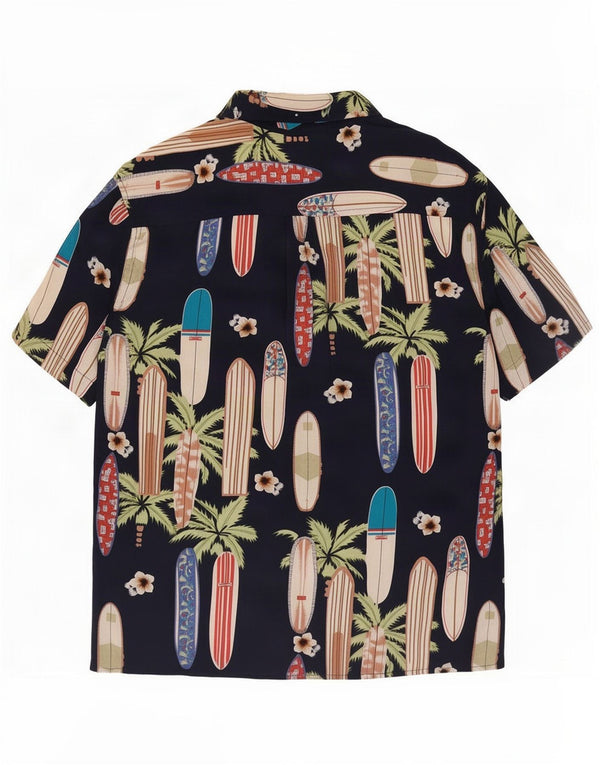 vintage Mens Abstract Pattern Chemise à manches courtes Grande Rayonne Bleu Marine