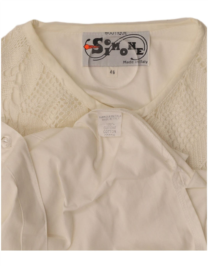SIMONE Womens Shirt Blouse IT 46 Large White Cotton