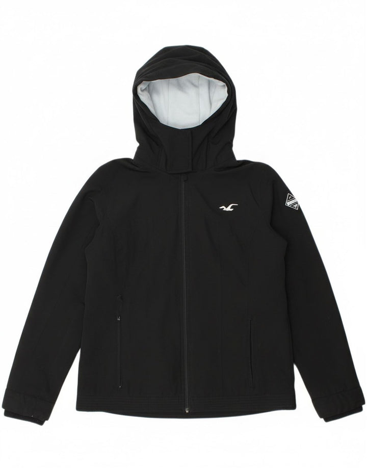 Hollister Womens Hooded Windbreaker Jacket UK 14 Medium Black Polyester