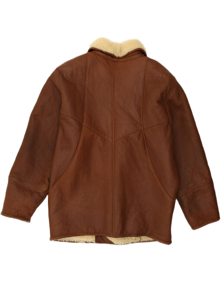 Vintage Mens Loose Fit Shearling Jacket IT 46 Small Brown Leather