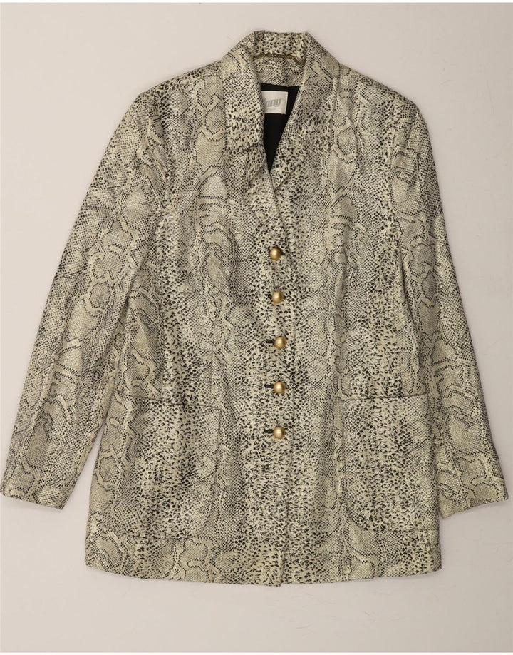 VINTAGE Womens 5 Button Blazer Jacket UK 14 Large Grey Animal Print Vintage Vintage and Second-Hand Vintage from Messina Hembry 
