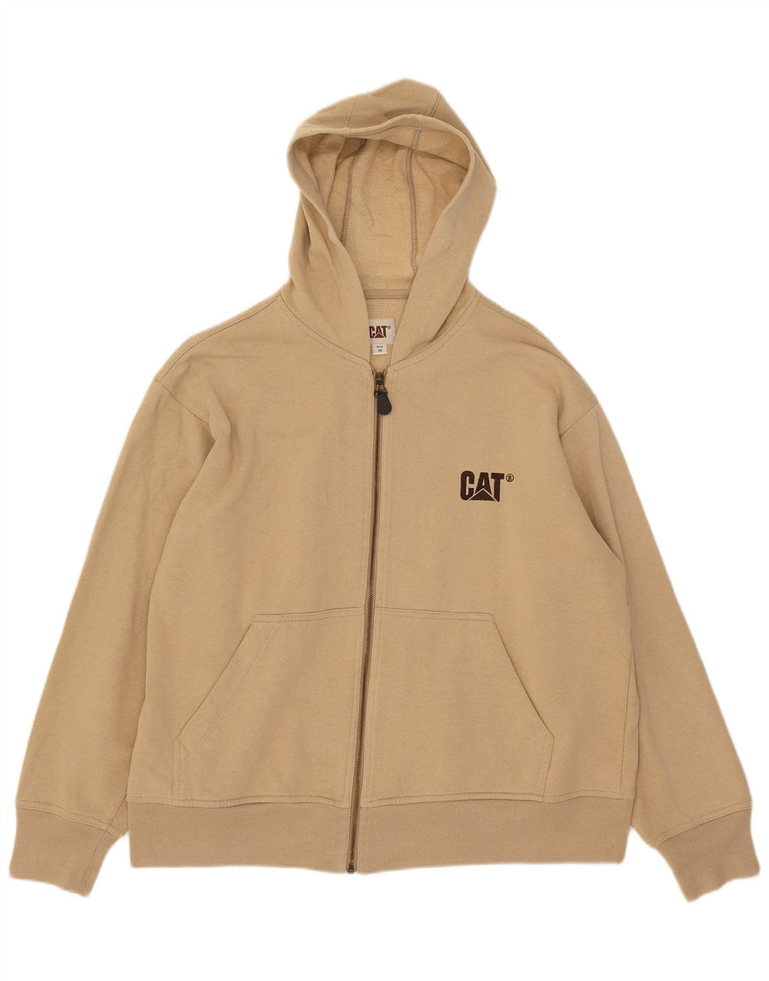 CAT Mens Zip Hoodie Sweater Medium Beige Cotton