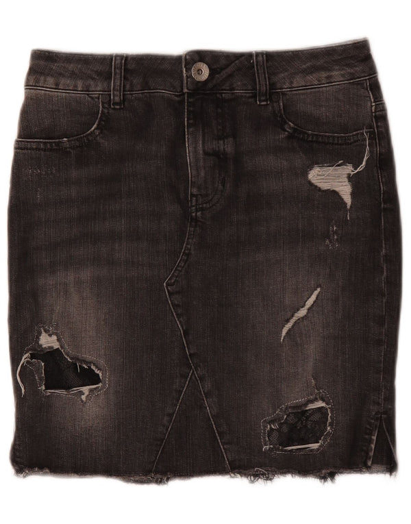 Guess Womens Distressed Τζιν Φούστα W27 Μικρή Γκρι Βαμβακερή