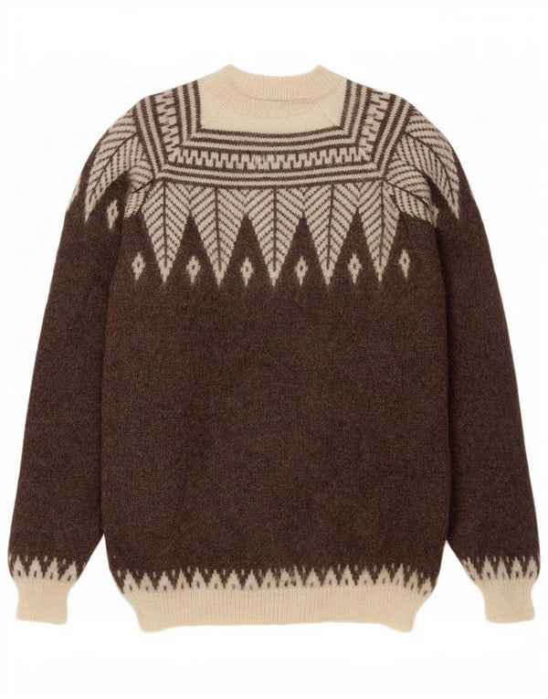 Vintage γυναικείο πουλόβερ με λαιμόκοψη UK 16 Large Brown Fair Isle