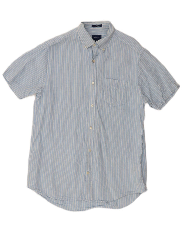 Gant Camicia a maniche corte da uomo taglia 39/40 15 3/4 Lino gessato blu medio