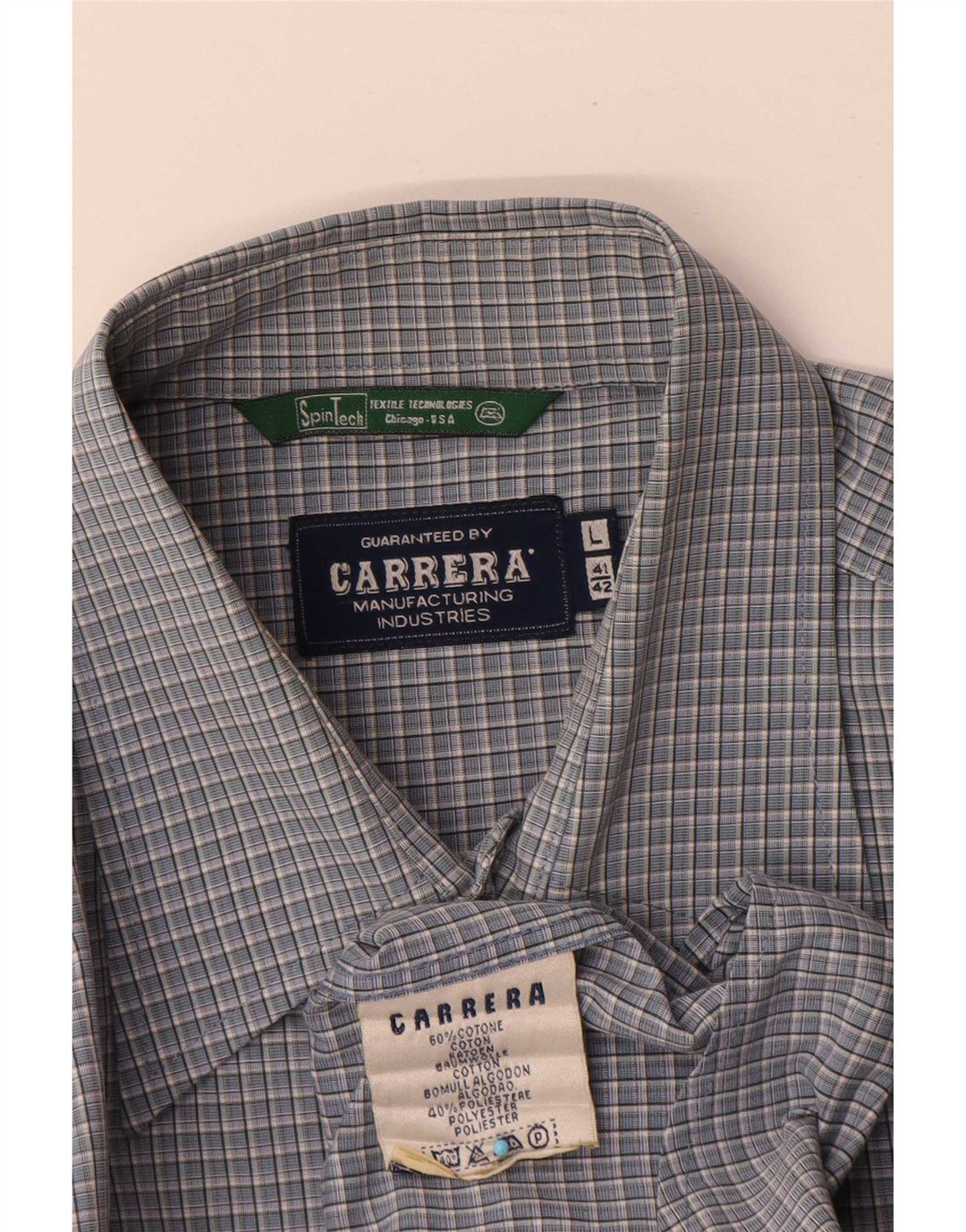 Camisa Carrera Hombre Talla 41/42 Algodón Cuadros Azul Grande