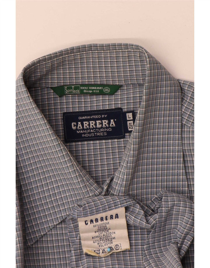Camisa Carrera Hombre Talla 41/42 Algodón Cuadros Azul Grande