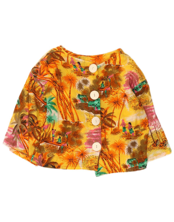 Jachetă vintage pentru femei crop blazer UK 12 Medium Yellow Floral Hawaiian