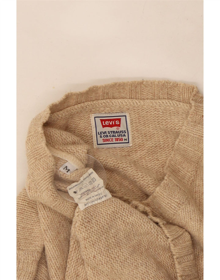 Levi's Mens V-Neck Jumper Sweater Medium Beige Wool