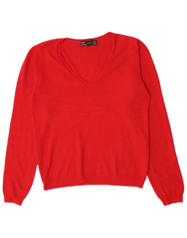 Maglione Zara da donna con scollo a V UK 14 grande acrilico rosso