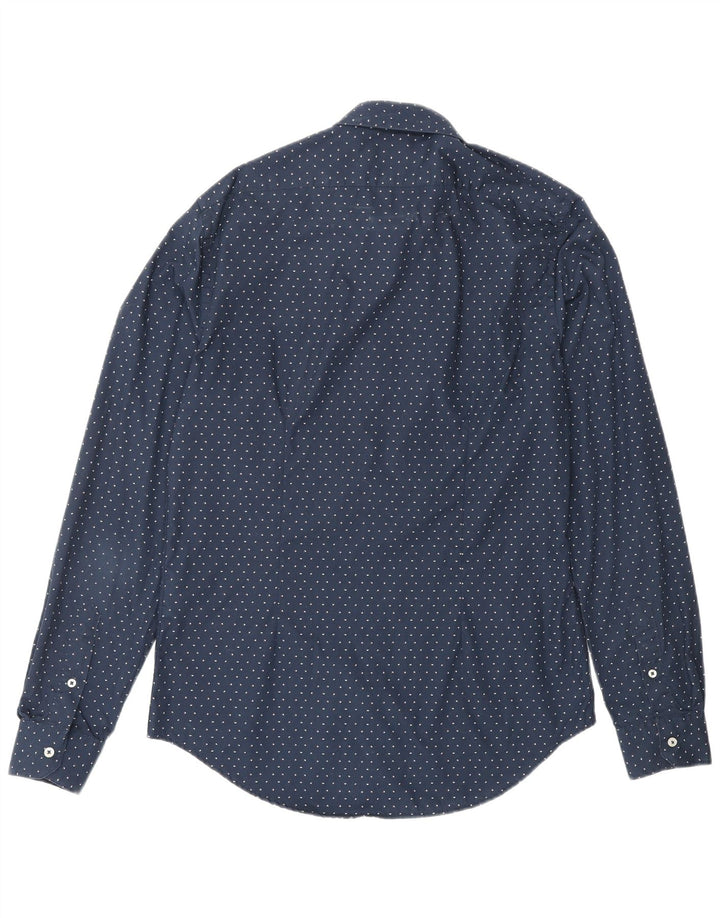 ZARA Mens Slim Fit Shirt Medium Navy Blue Spotted Cotton