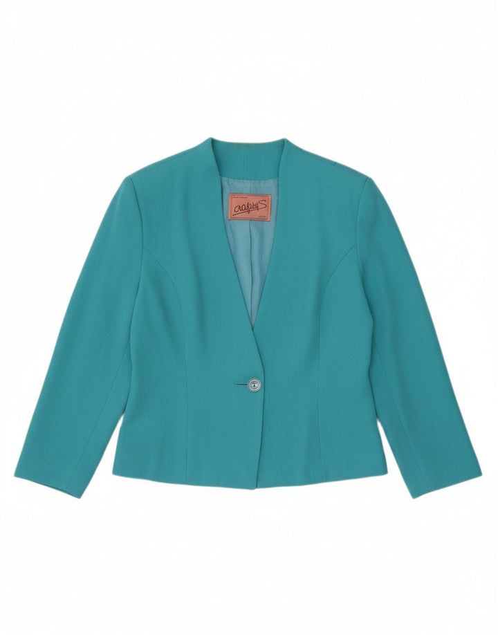 VINTAGE Womens 1 Button Blazer Jacket UK 10 Small Blue