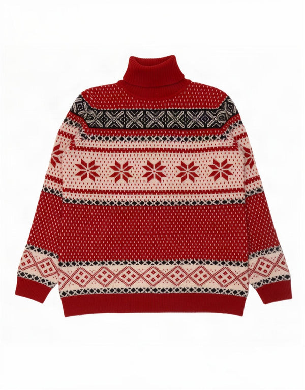 Marco Pecci Damen Rollkragenpullover Pullover UK 20 2XL Rote Fair-Isle-Wolle