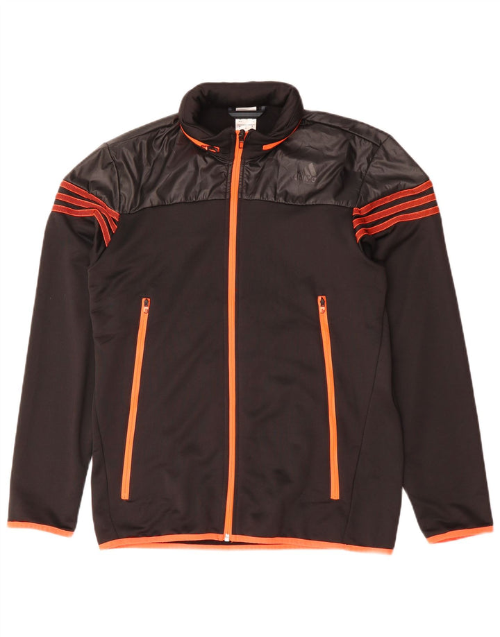 Adidas Mens Hooded Tracksuit Top Jacket UK 38/40 Medium Black Polyester