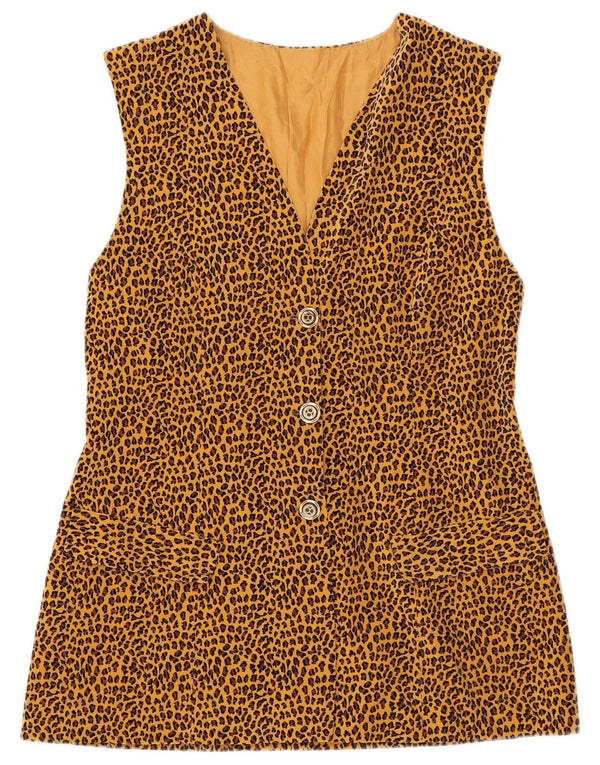 Jaqueta blazer feminina vintage com 3 botões Reino Unido 8 estampa animal marrom pequena