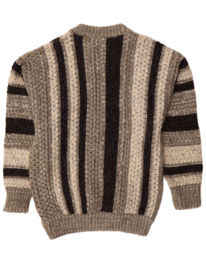 Ciao Mens Crew Neck Jumper Sweater Medium Grey Striped Acrylic