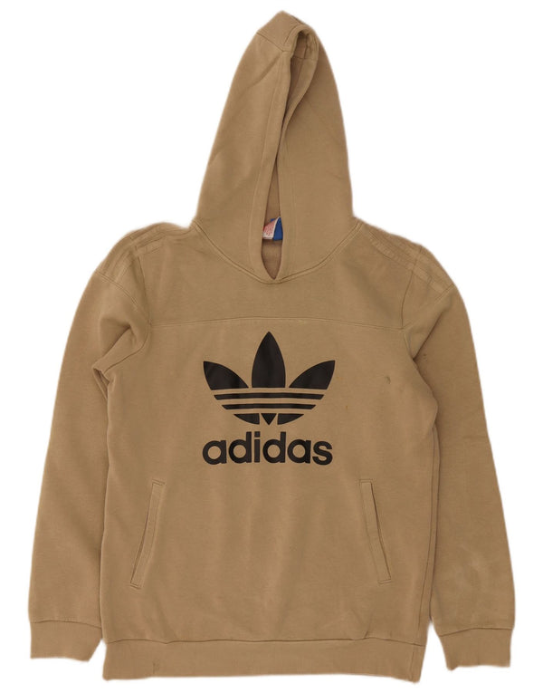 Adidas Boys Graphic Hoodie Jumper 15-16 Years Beige Cotton