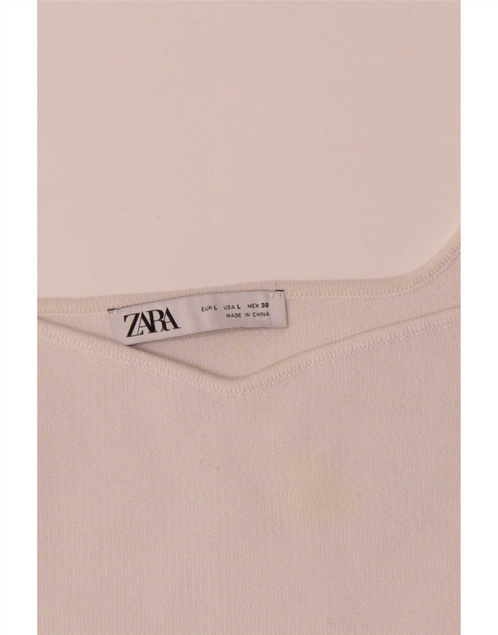 Zara Womens Crop Cami Top UK 14 Large Blanc Polyester