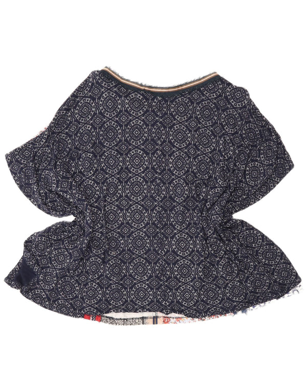 Desigual Womens Poncho Blouse Top UK 14 Large Navy Blue Patchwork Bohemian