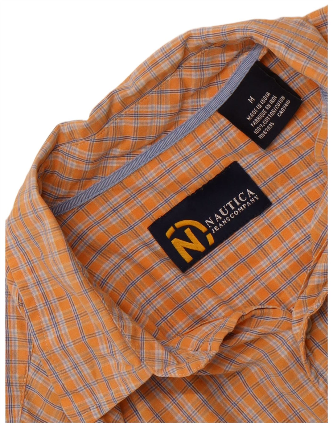 Nautica Mens Short Sleeve Shirt Medium Orange Check Cotton