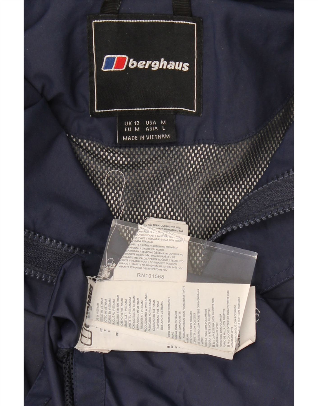 BERGHAUS Womens Hooded Rain Jacket UK 12 Medium Navy Blue Polyester