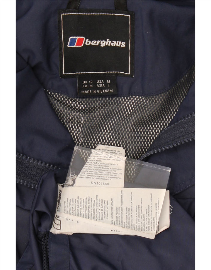 BERGHAUS Womens Hooded Rain Jacket UK 12 Medium Navy Blue Polyester