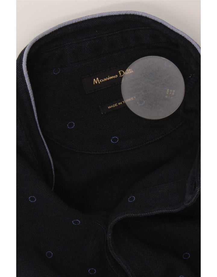 Massimo Dutti Mens Polo Shirt Large Navy Blue Spotted