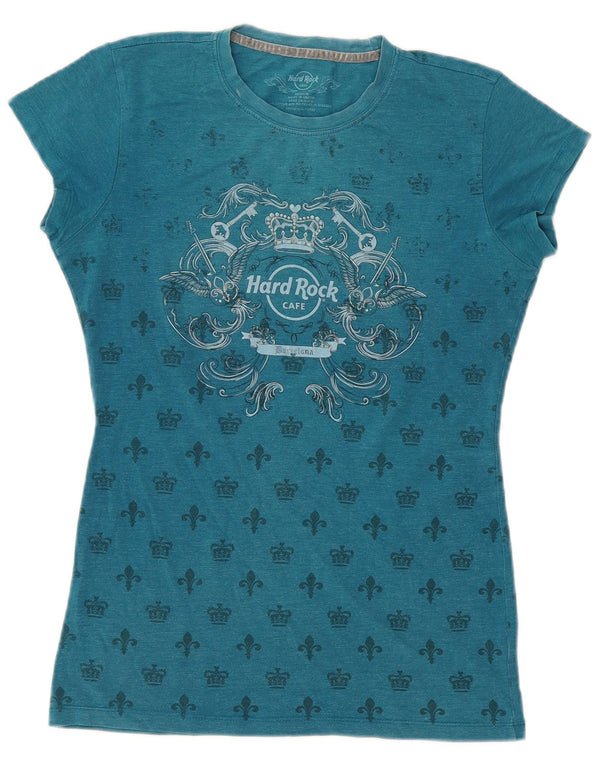 Hard Rock Cafe Womens Barcelona Graphic T-Shirt Top UK 12 Medium Blue