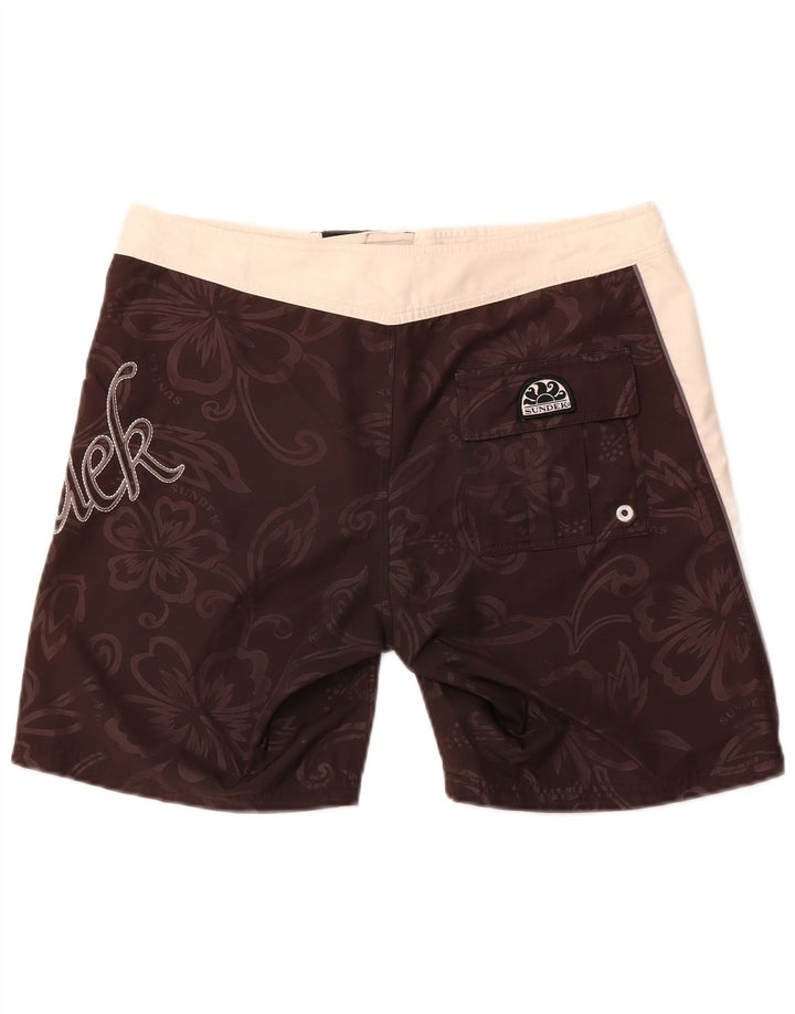 Sundek Mens Graphic Swimming Shorts Medium Brown Floral Polyester