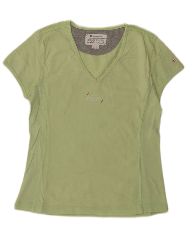 Champion Womens Heritage Classics T-Shirt Top UK 14 Large Vert Coton