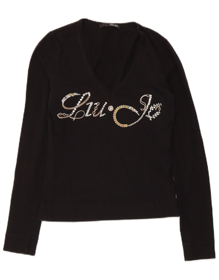 Liu Jo Damen Graphic Top Langarm IT 42 Mittelschwarze Baumwolle
