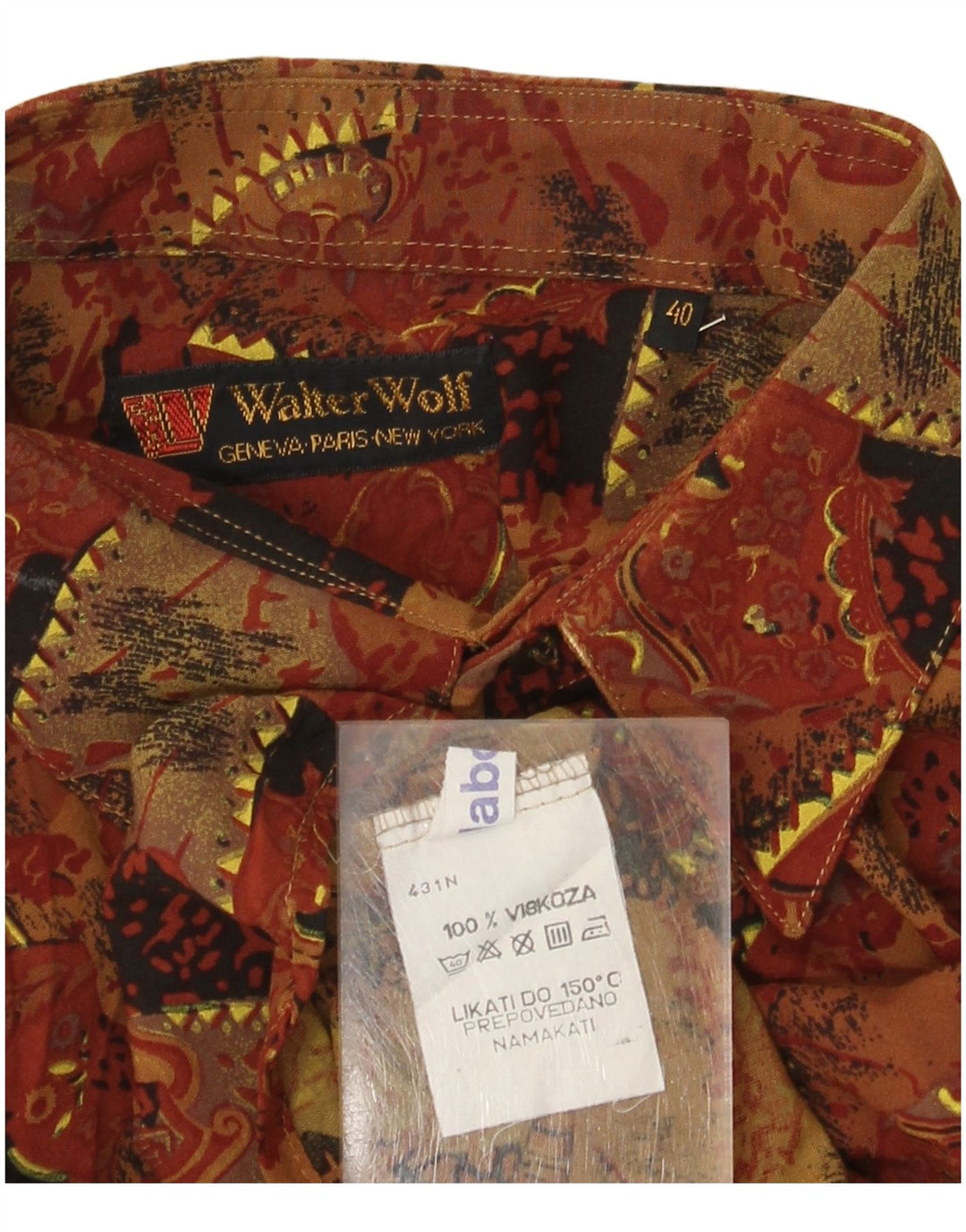 Walter Wolf Chemise à motif abstrait pour homme Taille 40 Viscose marron moyen