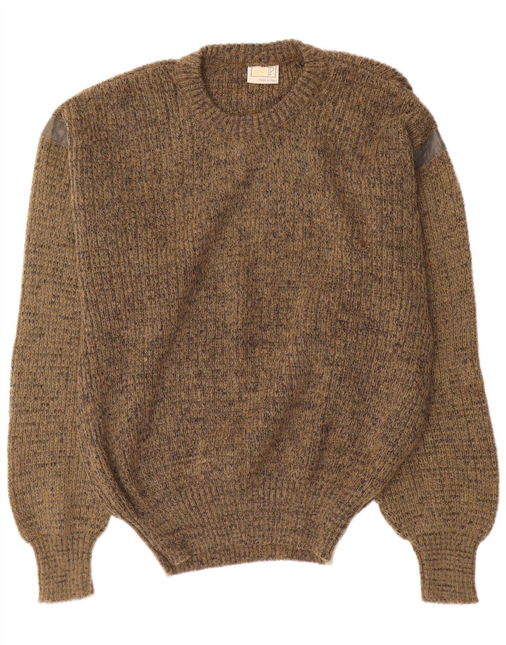 Vintage Herren-Pullover mit Rundhalsausschnitt, mittelkhakimeliert