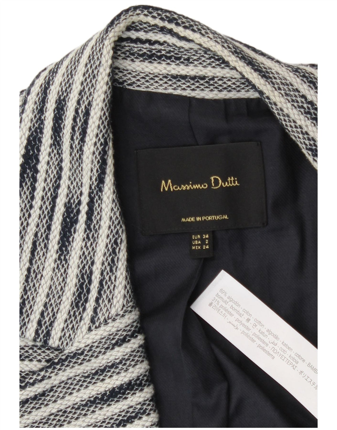 Massimo Dutti Womens Blazer Jacket EU 34 2XS Navy Blue Flecked Cotton
