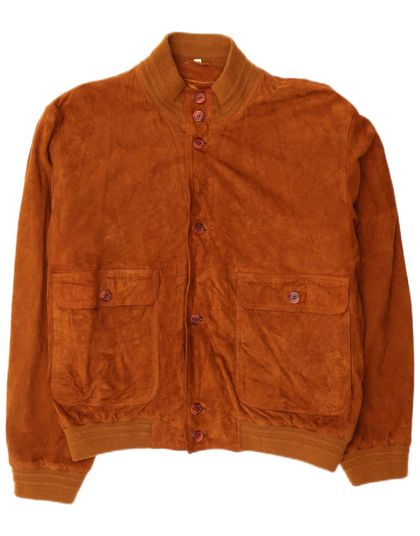 Giubbotto bomber vintage in pelle scamosciata da uomo IT 56 3XL in pelle marrone
